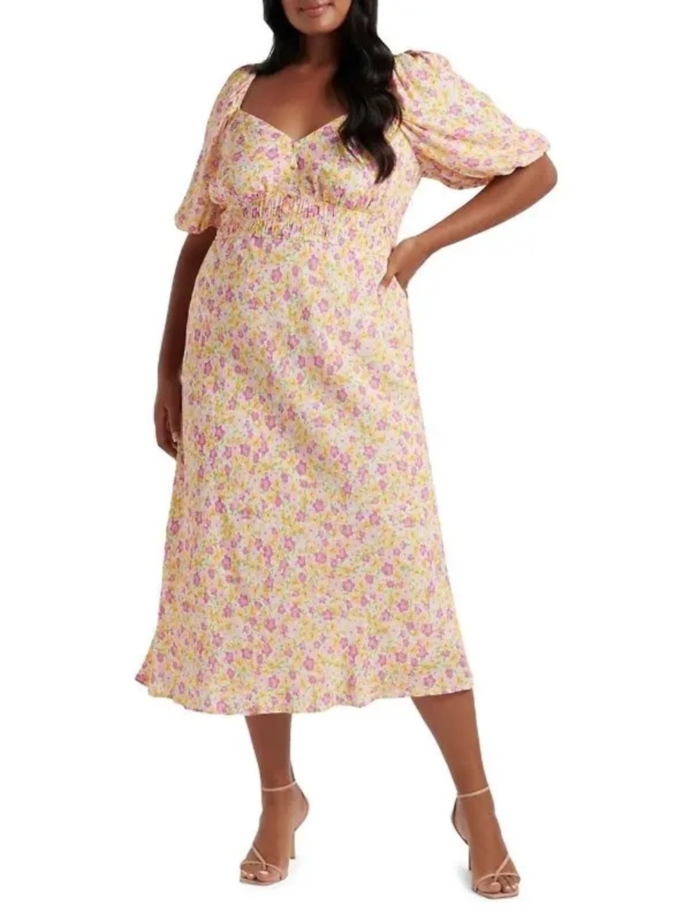 Ever New Curve Shirred Button Midi Dress Hampton Ditsy Floral Size 20